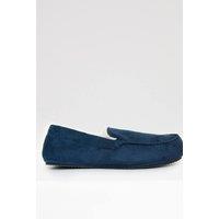 Threadbare Men's Faux Suede Faux Fur Lined Moccasin Slippers in Navy | Size: 7-8