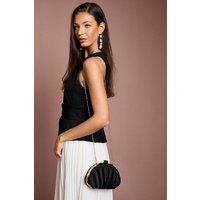 Coast Women's Coral Ruched Satin Shell Shaped Clutch Bag in Black