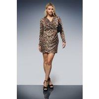 Dorothy Perkins Women's DP Luxe Leopard Sequin Wrap Mini Dress | Size: 10