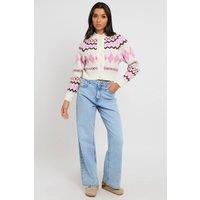 Urban Bliss Women's Fairisle Cardigan in White | Size: 14