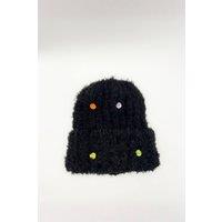 SVNX Women's Beanie with Multicolour Buttons in Black
