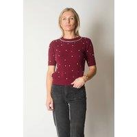 SOLO Women's Embellished Knit Short Sleeve Jumper in Wine | Size: 16