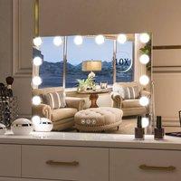 CASSILANDO Makeup Mirror With Lights, 3 Color Modes, Tabletop or Wall-Mounted in White