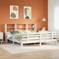 Berkfield Home Bookcase Bed Frame White 150x200cm King Size Solid Wood Pine | Size: Super King