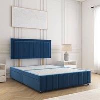 BSSPOKE Sophia Plush Velvet Divan Bed 24 Headboard & No Mattress No Drawers in Blue | Size: Single