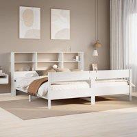 Berkfield Home Bookcase Bed Frame White 150x200 cm King Size Solid Wood Pine | Size: Super King