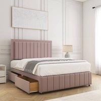 BSSPOKE Sophia Divan Bed Plush Velvet 24Headboard 2Drawers Same Side Mattress in Pink | Size: Double