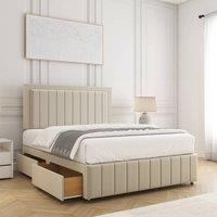 BSSPOKE Sophia Divan Bed Set Plush Velvet 24 Headboard 4Drawers & Mattress in Cream | Size: Small Double