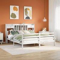 Berkfield Home Bookcase Bed Frame Wax Brown 150x200 cm King Size Solid Wood Pine in White | Size: Super King