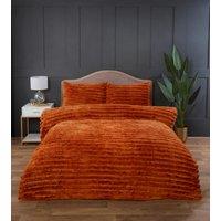 Rapport Home Chunky Ribbed Fur Polyester Soft & Cozy Duvet Cover Set With Pillowcase in Orange | Size: King