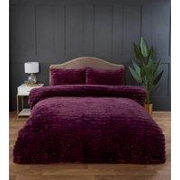 Rapport Home Chunky Ribbed Fur Polyester Soft & Cozy Duvet Cover Set With Pillowcase in Burgundy | Size: King