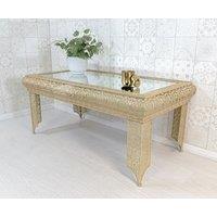 Downton Interiors Light Gold Embossed Metal Mirrored Glass Coffee Table - Agadir Range | Size: Large