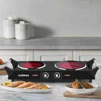 Cusimax Powerful Portable Ceramic Dual Hot Plate with Handle in Black
