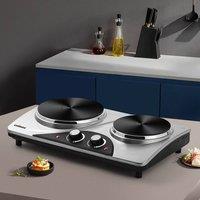 Cusimax Powerful Electric Double Hot Plate with Temperature Controls in Silver