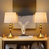 HOMCOM Table Lamps Set of 2, Modern Bedside Lamps with USB Ports in Gold