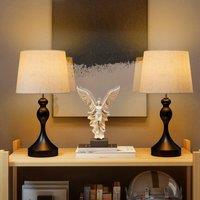 HOMCOM Table Lamps Set of 2, Modern Bedside Lamps with USB Ports in Black