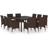 Berkfield Home 11 Piece Garden Dining Set Poly Rattan Brown