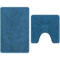 Berkfield Home 2 Piece Bath Mat Set Blue Polypropylen Non-Slip | Size: Medium