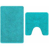Berkfield Home 2 Piece Bath Mat Set Turquoise Polypropylen Non-Slip | Size: Medium
