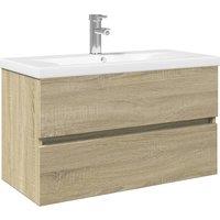 Berkfield Home 2 Piece Bathroom Furniture Set Ceramic & Engineered Wood in Light Tan