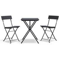 Berkfield Home 3 Piece Folding Bistro Set Black Poly Rattan