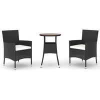 Berkfield Home 3 Piece Garden Bistro Set with Cushions Black Poly Rattan