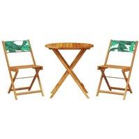 Berkfield Home 3 Piece Bistro Set Leaf Pattern Fabric & Solid Wood in Tan