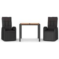 Berkfield Home 3 Piece Garden Dining Set Black Poly Rattan&Solid Wood Acacia