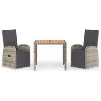 Berkfield Home 3 Piece Garden Dining Set Grey Poly Rattan&Solid Wood Acacia