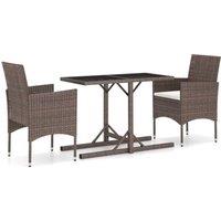 Berkfield Home 3 Piece Garden Dining Set Poly Rattan & Tempered Glass Brown