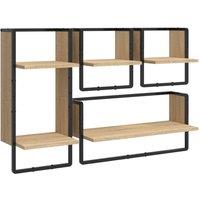 Berkfield Home 4 Piece Wall Shelf Set with Bars Sonoma Oak Engineered Wood in Light Brown