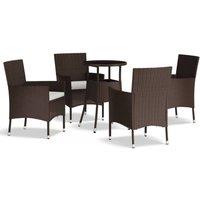 Berkfield Home 5 Piece Garden Bistro Set with Cushions Brown Poly Rattan