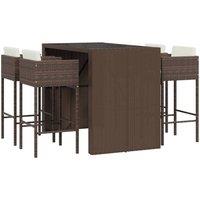Berkfield Home 5 Piece Garden Bar Set with Cushions Brown Poly Rattan
