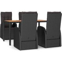 Berkfield Home 5 Piece Garden Dining Set Black Poly Rattan&Solid Wood Acacia