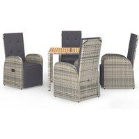 Berkfield Home 5 Piece Garden Dining Set Grey Poly Rattan&Solid Wood Acacia