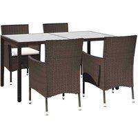 Berkfield Home 5 Piece Garden Dining Set with Cushions Brown Poly Rattan