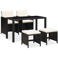 Berkfield Home 5 Piece Outdoor Dining Set with Cushions Poly Rattan Black
