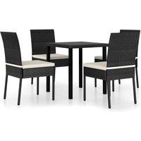 Berkfield Home 5 Piece Outdoor Dining Set with Cushions Poly Rattan Black