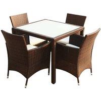 Berkfield Home 5 Piece Outdoor Dining Set with Cushions Poly Rattan Brown