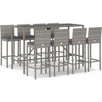 Berkfield Home 9 Piece Garden Bar Set with Cushions Grey Poly Rattan