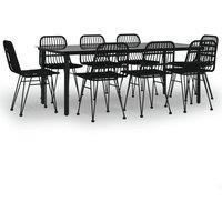 Berkfield Home 9 Piece Garden Dining Set Black Poly Rattan