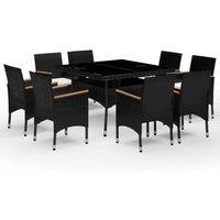 Berkfield Home 9 Piece Garden Dining Set Poly Rattan & Tempered Glass Black