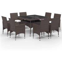 Berkfield Home 9 Piece Garden Dining Set Poly Rattan & Tempered Glass Brown