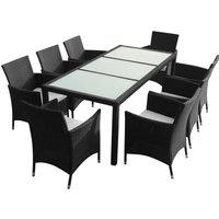 Berkfield Home 9 Piece Outdoor Dining Set with Cushions Poly Rattan Black