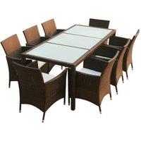 Berkfield Home 9 Piece Outdoor Dining Set with Cushions Poly Rattan Brown