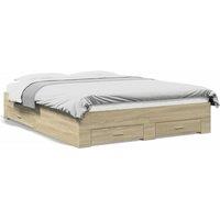 Berkfield Home Bed Frame w/Drawers Frame Sonoma Oak 150x200 cm King Size in Light Tan