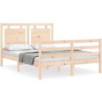 Berkfield Home Bed Frame with Headboard Small Double Solid Wood in Natural