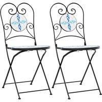Berkfield Home Bistro Chairs Foldable 2 pcs Blue & White Ceramic