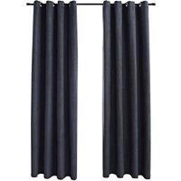 Berkfield Home Blackout Curtains with Metal Rings 2 pcs Anthracite 140x175 cm in Dark Grey