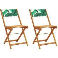 Berkfield Home Bistro Chairs 2 pcs Leaf Pattern Solid Wood Acacia & Fabric in Tan